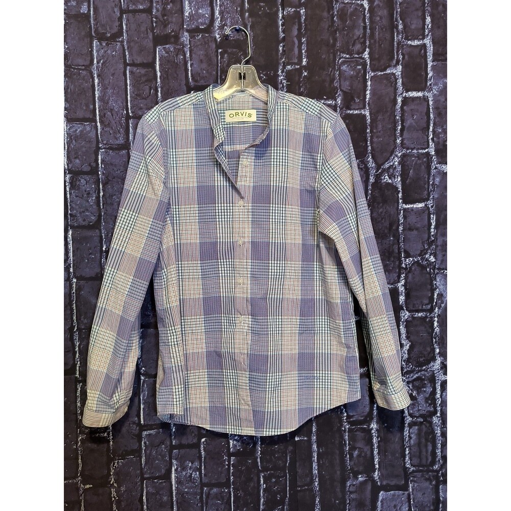 Orvis Sporting Traditions Men's Button Up Shirt 12 Blue Red Plaid Wrinkle Free